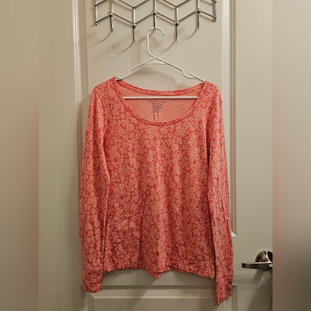Faded Glory 100% Organic Cotton Pink Floral Long-Sleeved Tee